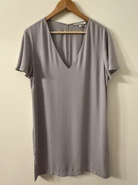 Debbie Shuchat Light Grey Silk V-neck Dress